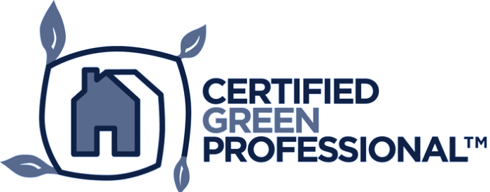 Black and blue Certified Green Professional logo.
